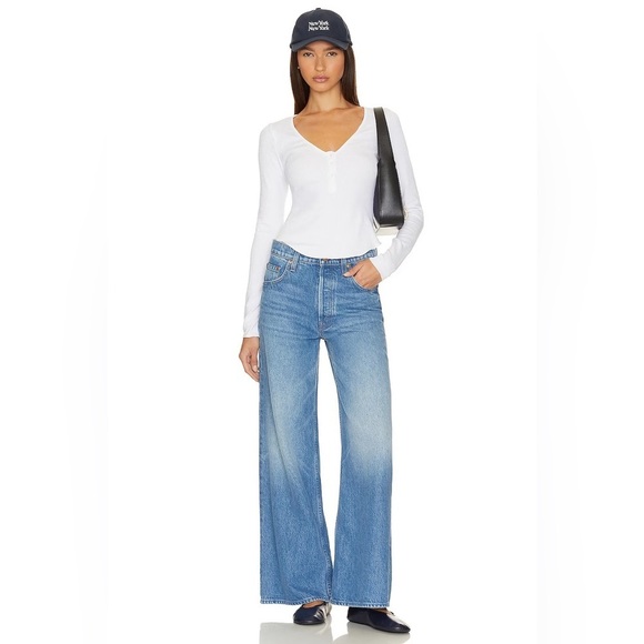 Mother Snacks double dip nerdy wide leg medium wash jeans - Dine N Dash - Picture 1 of 8